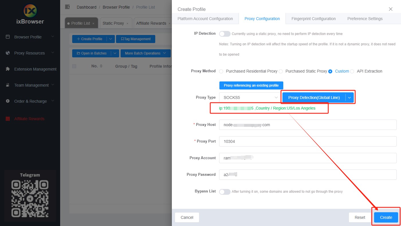  ixBrowser proxy connection