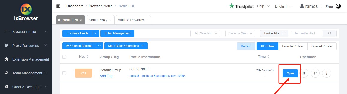 ixBrowser profile management